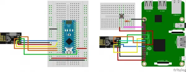 Raspberry Pi, Arduino, nRF24L01+ Beispielprojekt Steckplatine