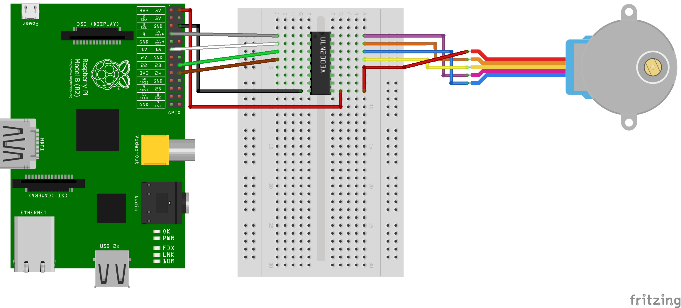 Raspberry Pi Stepper Motor Control with L293D / ULN2003A 6 wire stepper motor controller 