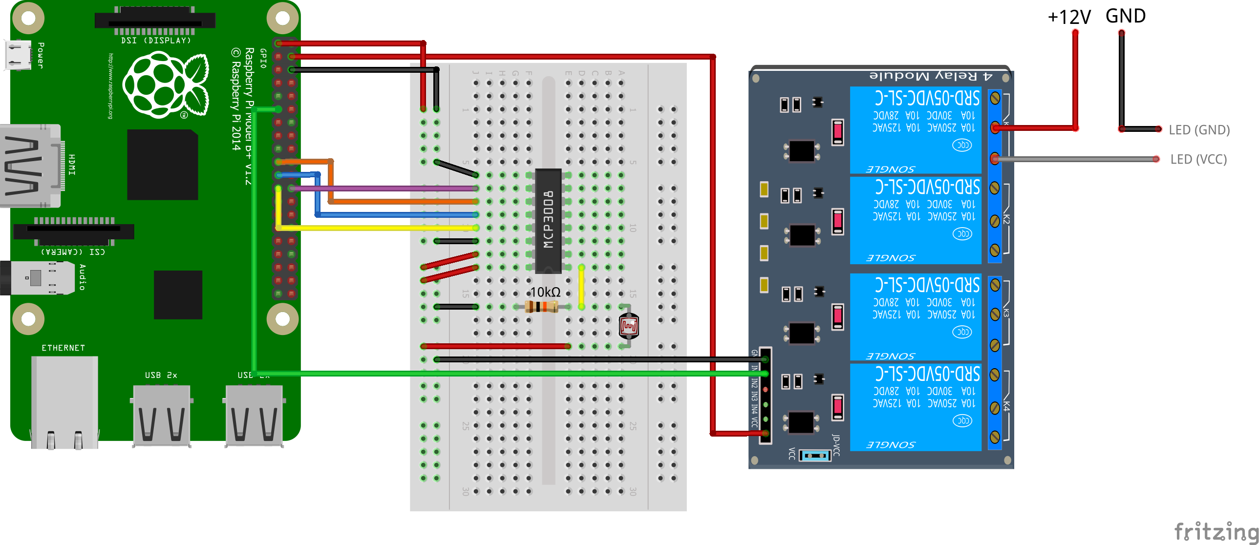 Raspberry Pi Lightsensor MCP3008 Schema