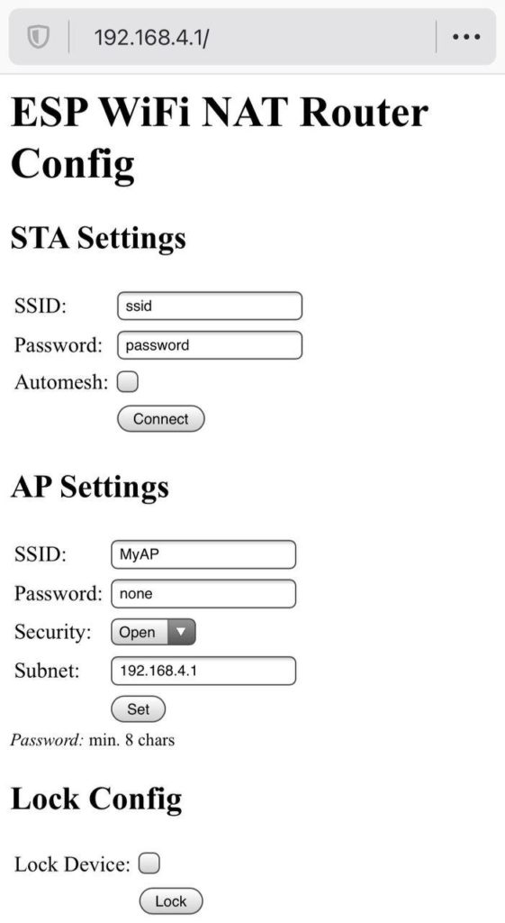 ESP8266 Wifi Repeater Settings