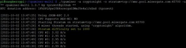 Raspberry Pi Bitcoin CPU Miner via Pool