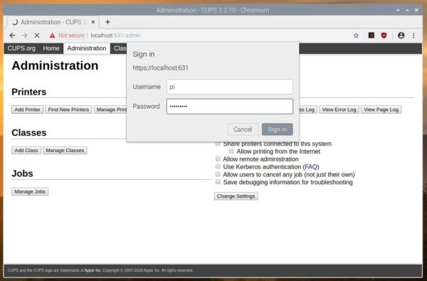 Connexion Drucker Raspberry Pi