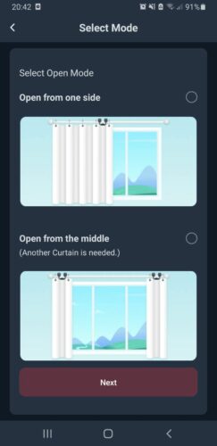 SwitchBot Curtain Setup - Select Open Mode