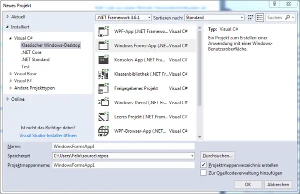 Visual Studio Projekt Screenshot - C# .NET GUI Apps Raspberry Pi